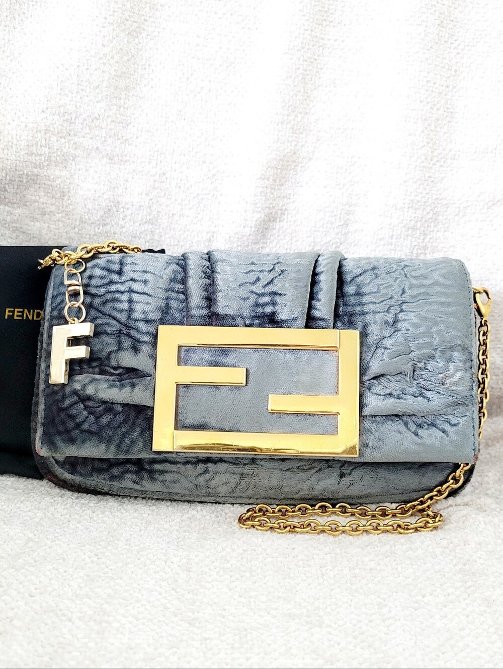 Fendi FF Velvet Pochette Denim Blue/grey Handbag